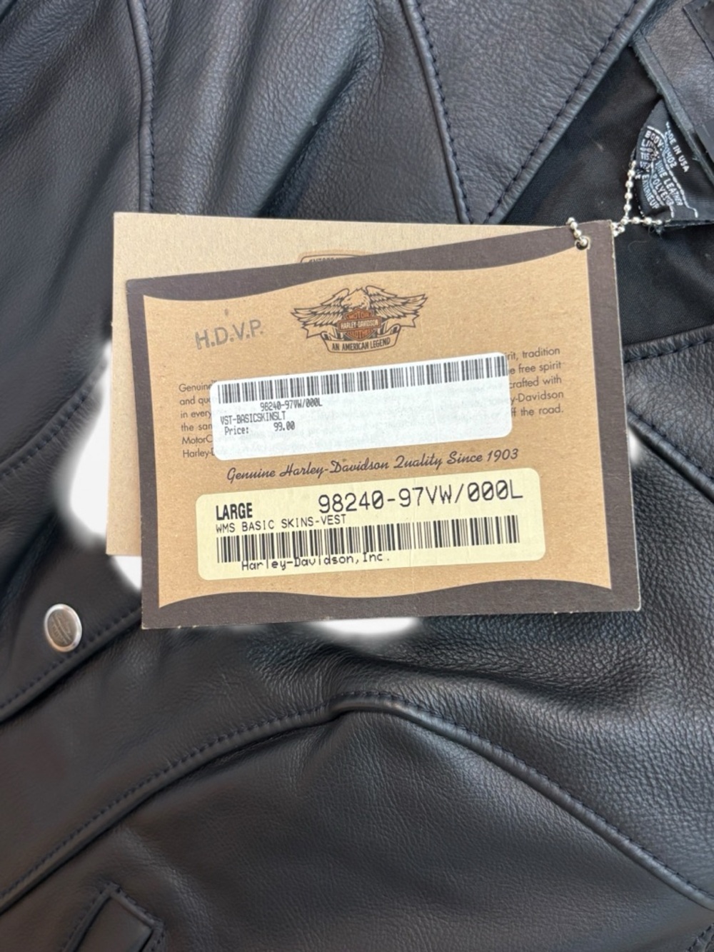 New Harley Davison Leather Vest Womens Large “Basic Skins” Vintage 90s USA Made - Picture 7 of 7